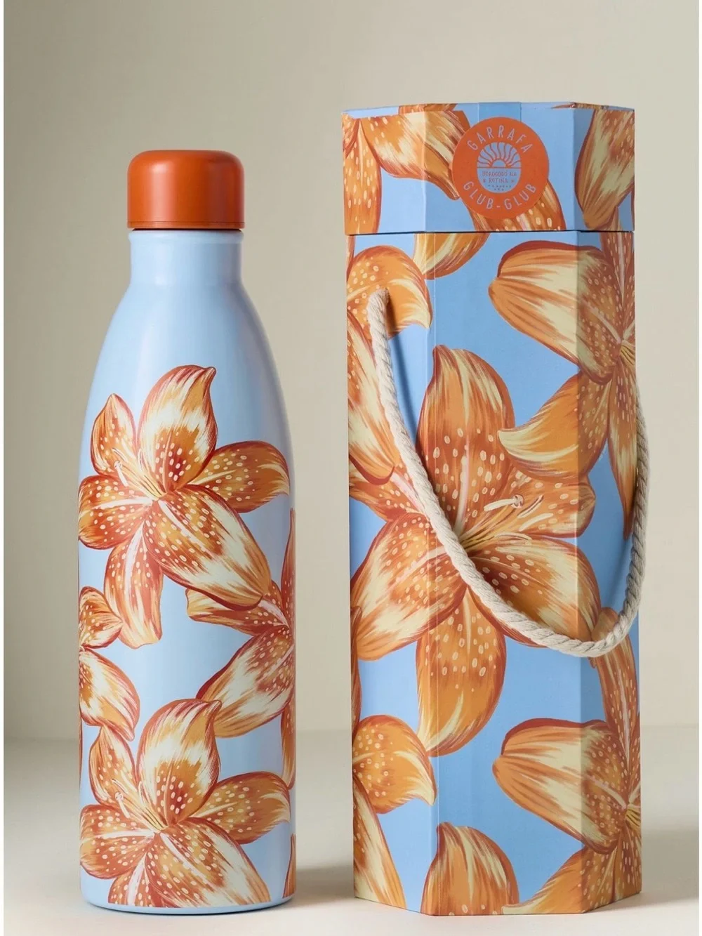 Farm Rio Insulated Floral Water Bottle - Blue Orange Flower Design | 17 oz NWT